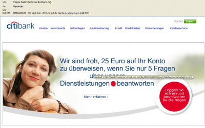 Citibank - Fälschung einers Mailing - Pishing-Mail