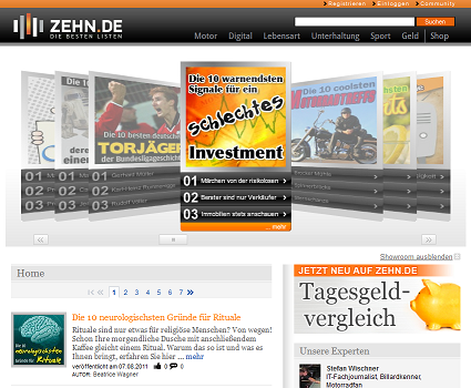 Zehn.de Webseite